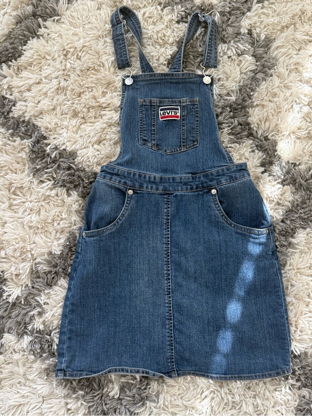 Vintage Levi's Blue Denim Overall Dress with Front Pocket